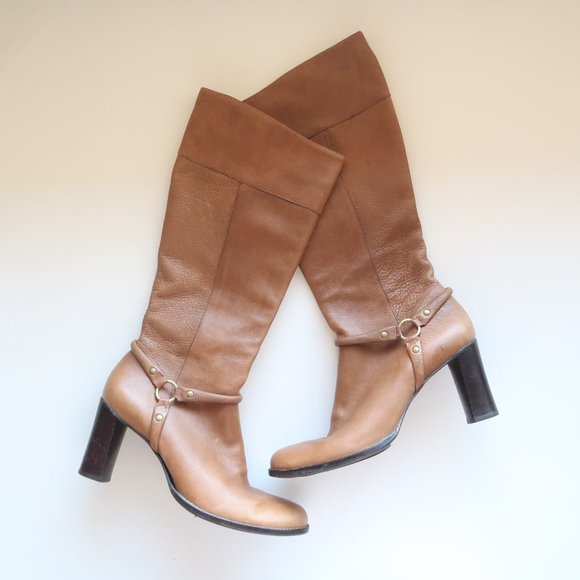 Uffizi Brown Leather Tall Heeled Boots With Metallic Harness Size 9.5 M - Picture 16 of 16